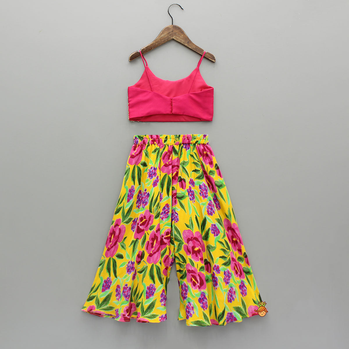Beautiful Pink Embroidered Crop Top With Printed Palazzo