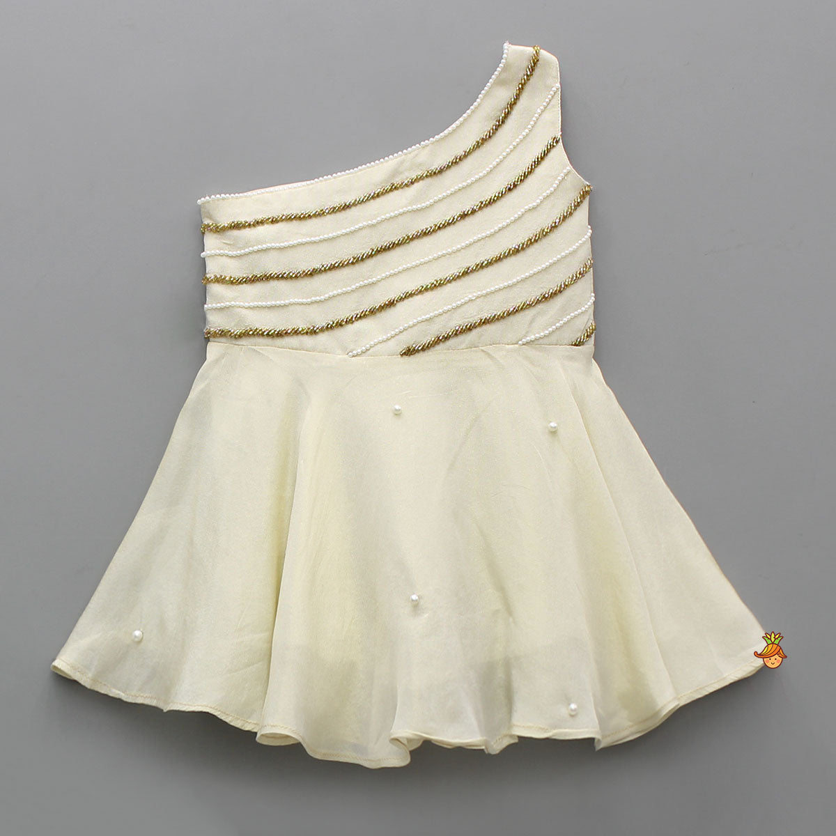 Shimmery One Shoulder Embroidered Top With Shimmery Palazzo
