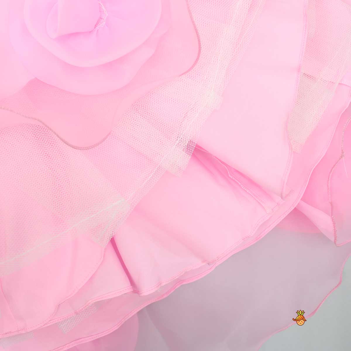 Organza One Shoulder Pink Top And Flower Adorned Flared Lehenga