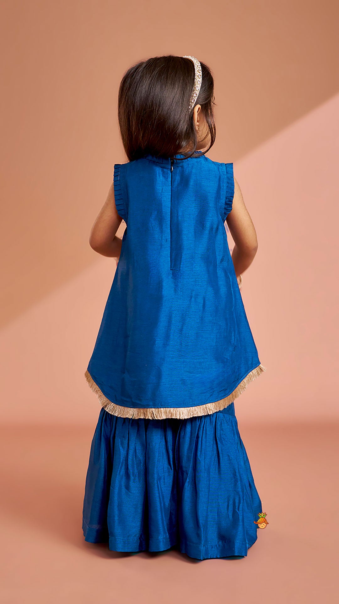 Pleat Detailed Zari Embroidered Kurti With Sharara And Dupatta