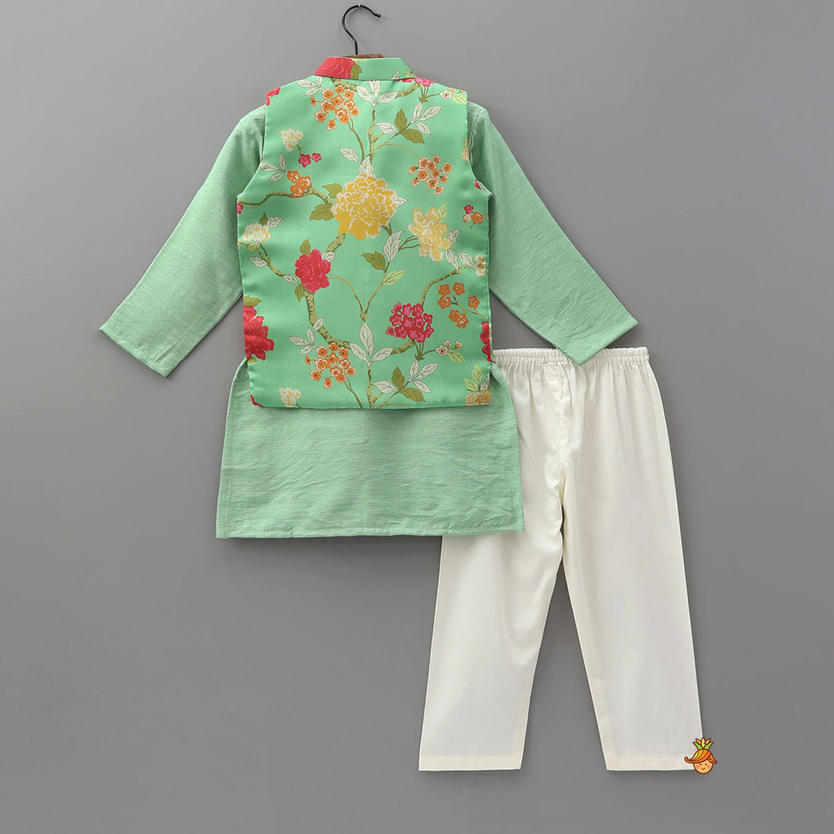 Ethnic Kurta With Floral Printed Jacket And Pyjama