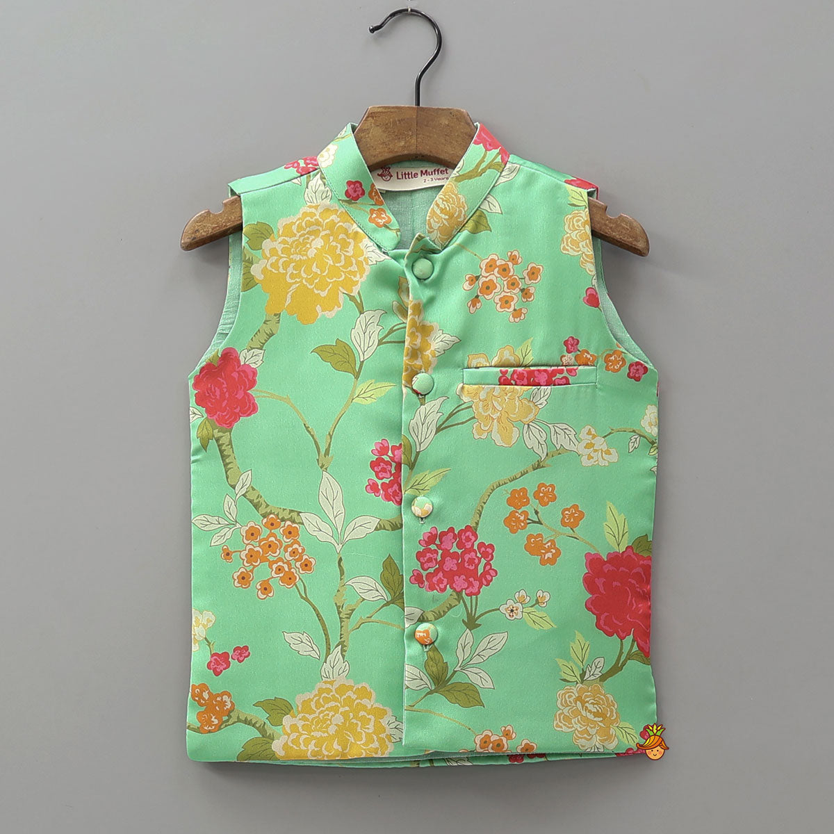 Ethnic Kurta With Floral Printed Jacket And Pyjama