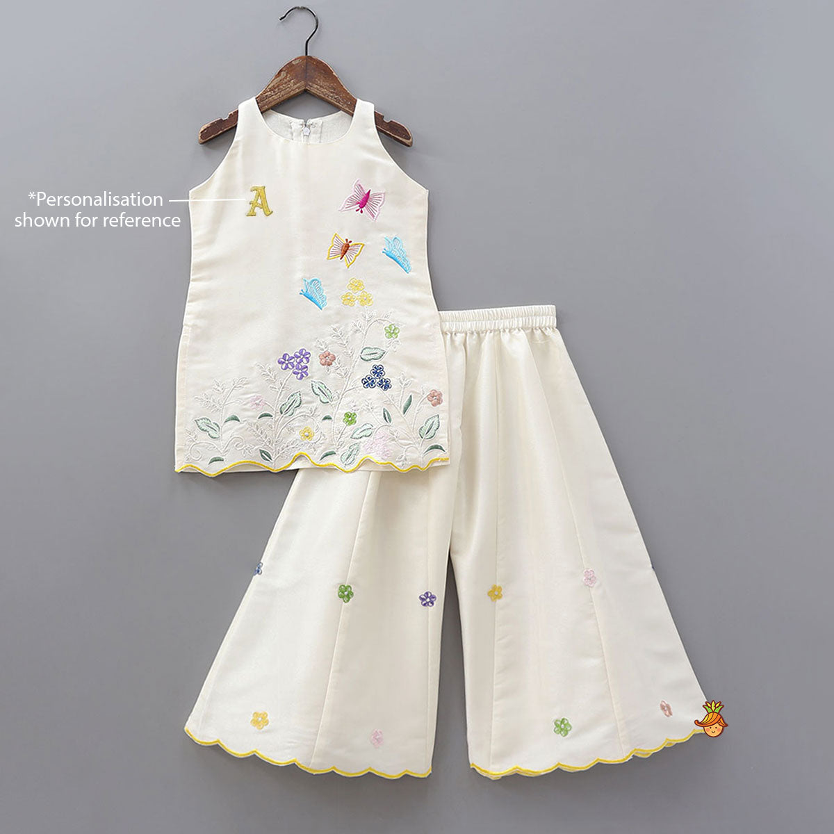 Beautiful Garden Themed Embroidered Kurti With Palazzo
