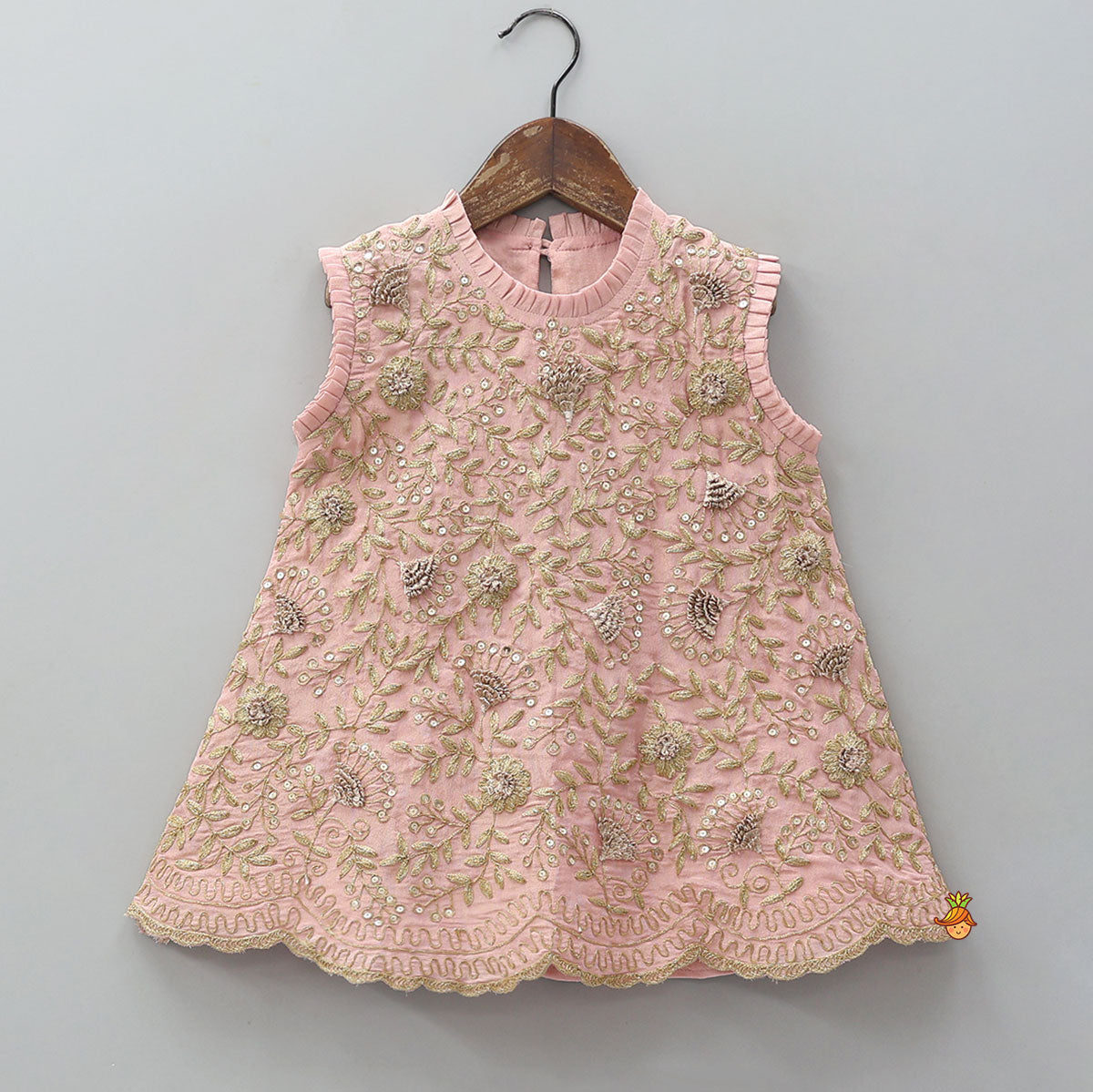 Stunning Shimmery Floral Embroidered Pleat Detailed Top With Shimmery Dhoti And Dupatta