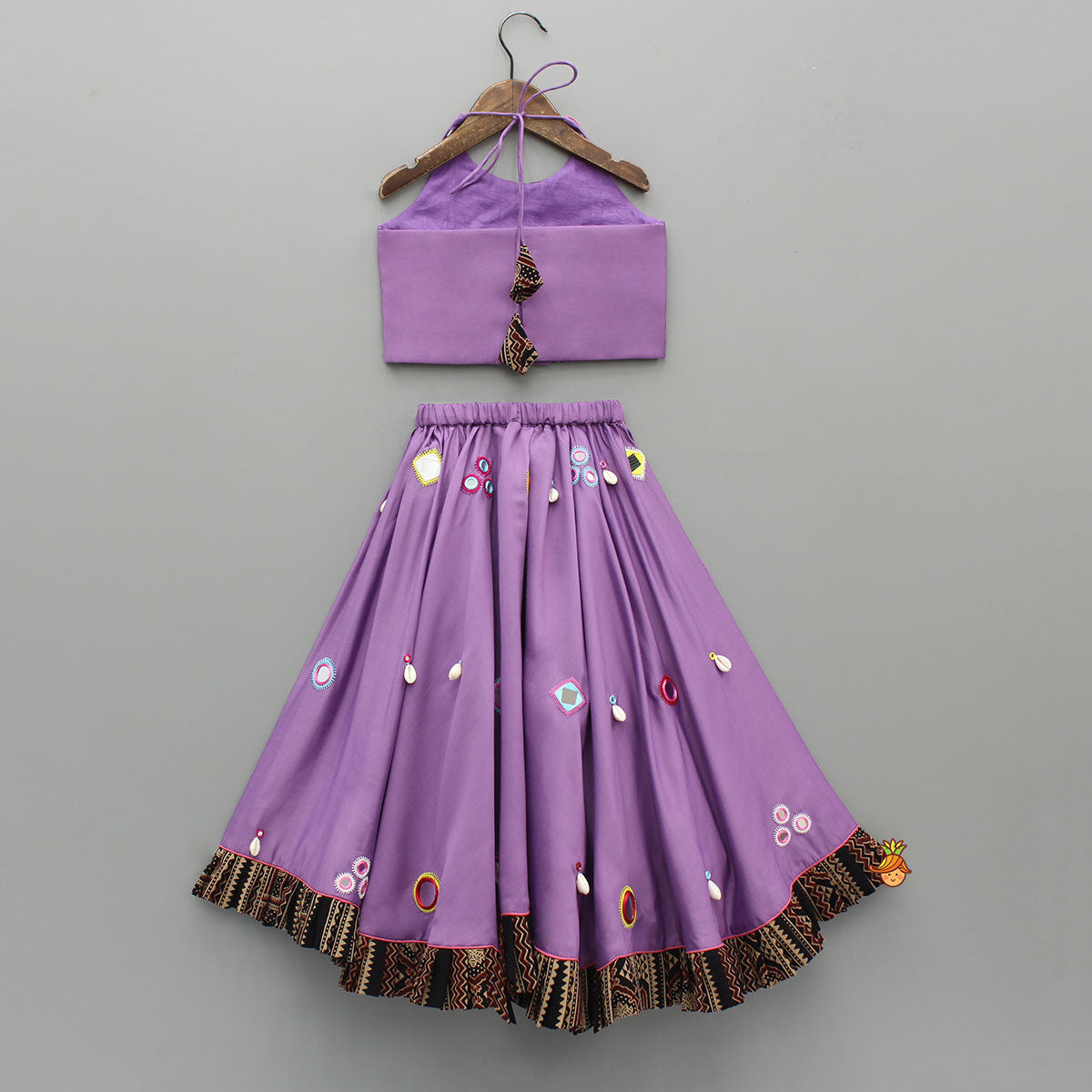 Mirror Embellished Halter Neck Purple Top With Matching Lehenga And Dupatta