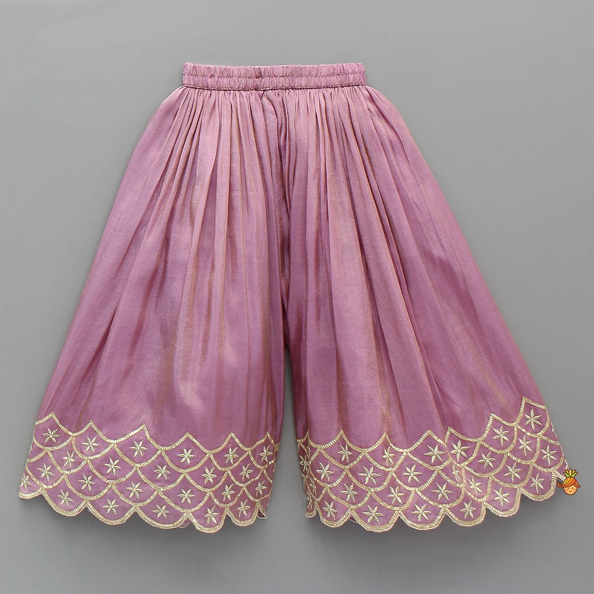 Scalloped Design Kurti With Palazzo And Net Dupatta