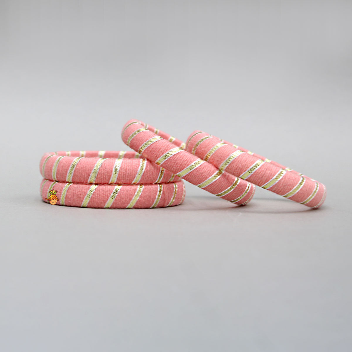 Gota Lace-Embellished Peach Thread Bangles