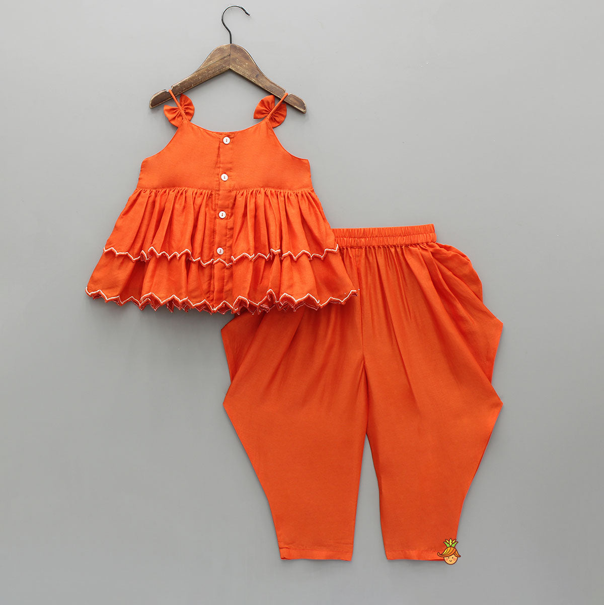 Adorable Bow Detailed Embroidered Tiered Top With Dhoti