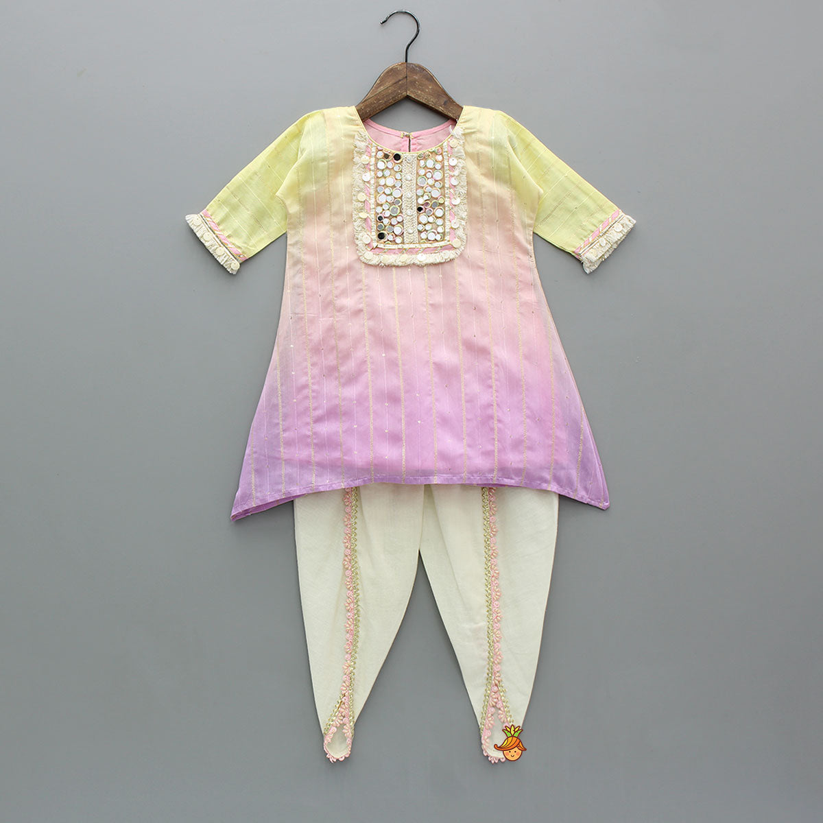 Mirror Embroidered Ombre Kurti With Dhoti