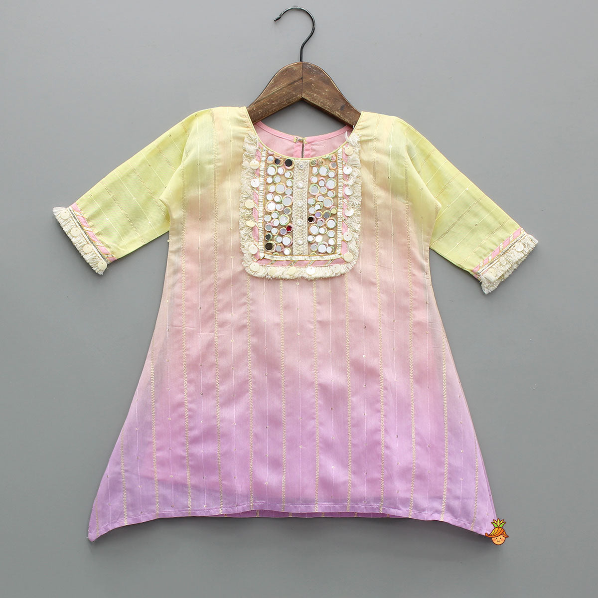Mirror Embroidered Ombre Kurti With Dhoti