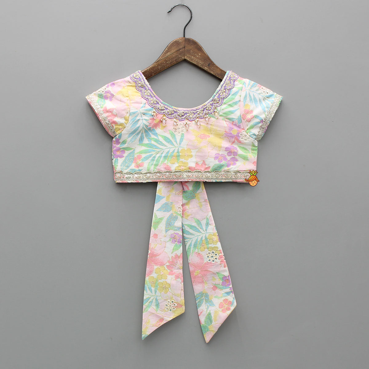 Gorgeous Floral Printed Embellished Top With Matching Lehenga And Attached Dupatta