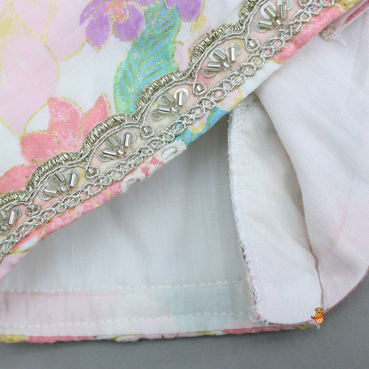 Gorgeous Floral Printed Embellished Top With Matching Lehenga And Attached Dupatta