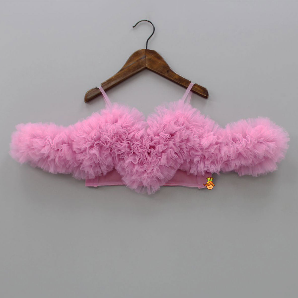 Gorgeous Pink Ruffle Net Heart Top With Ruffled Lehenga