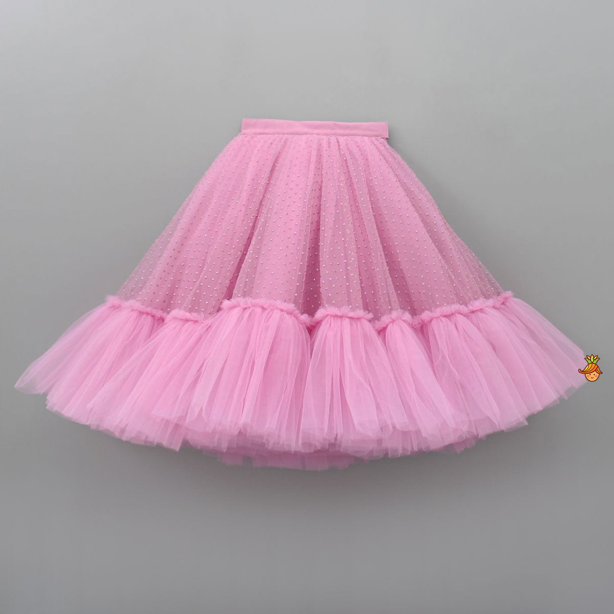 Gorgeous Pink Ruffle Net Heart Top With Ruffled Lehenga