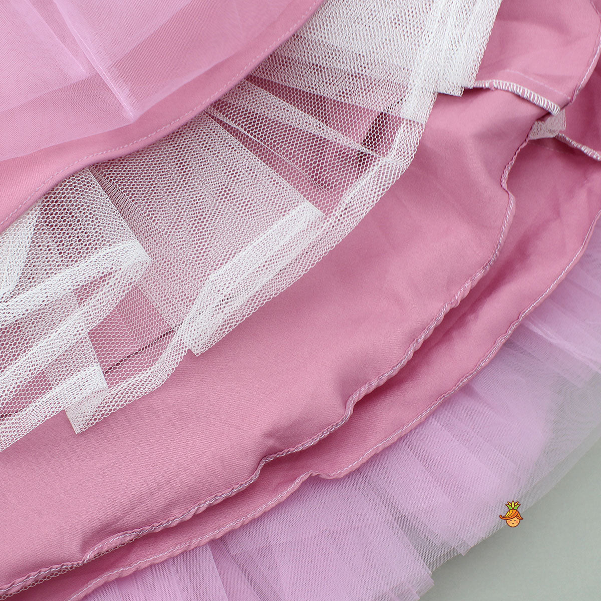Gorgeous Pink Ruffle Net Heart Top With Ruffled Lehenga
