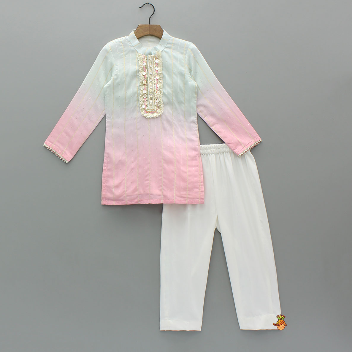 Sequin And Lace Detailed Ombre Kurta With Pyjama