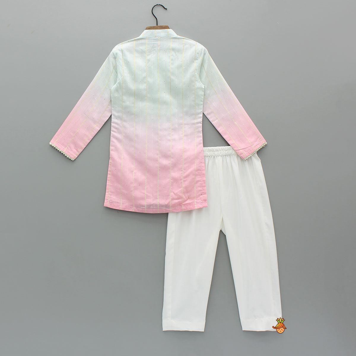 Sequin And Lace Detailed Ombre Kurta With Pyjama