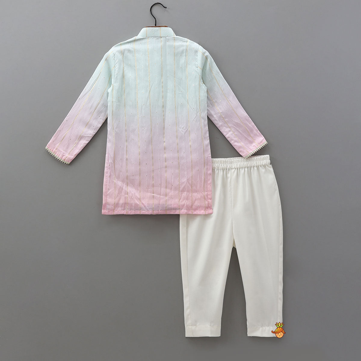 Sequin And Lace Detailed Ombre Kurta With Pyjama