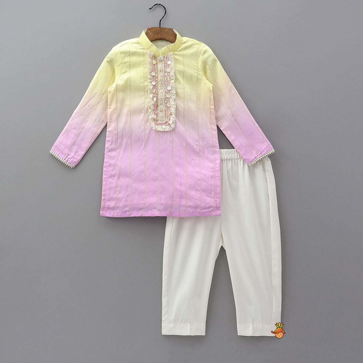 Ombre Lace Work Decorative Kurta With Pyjama