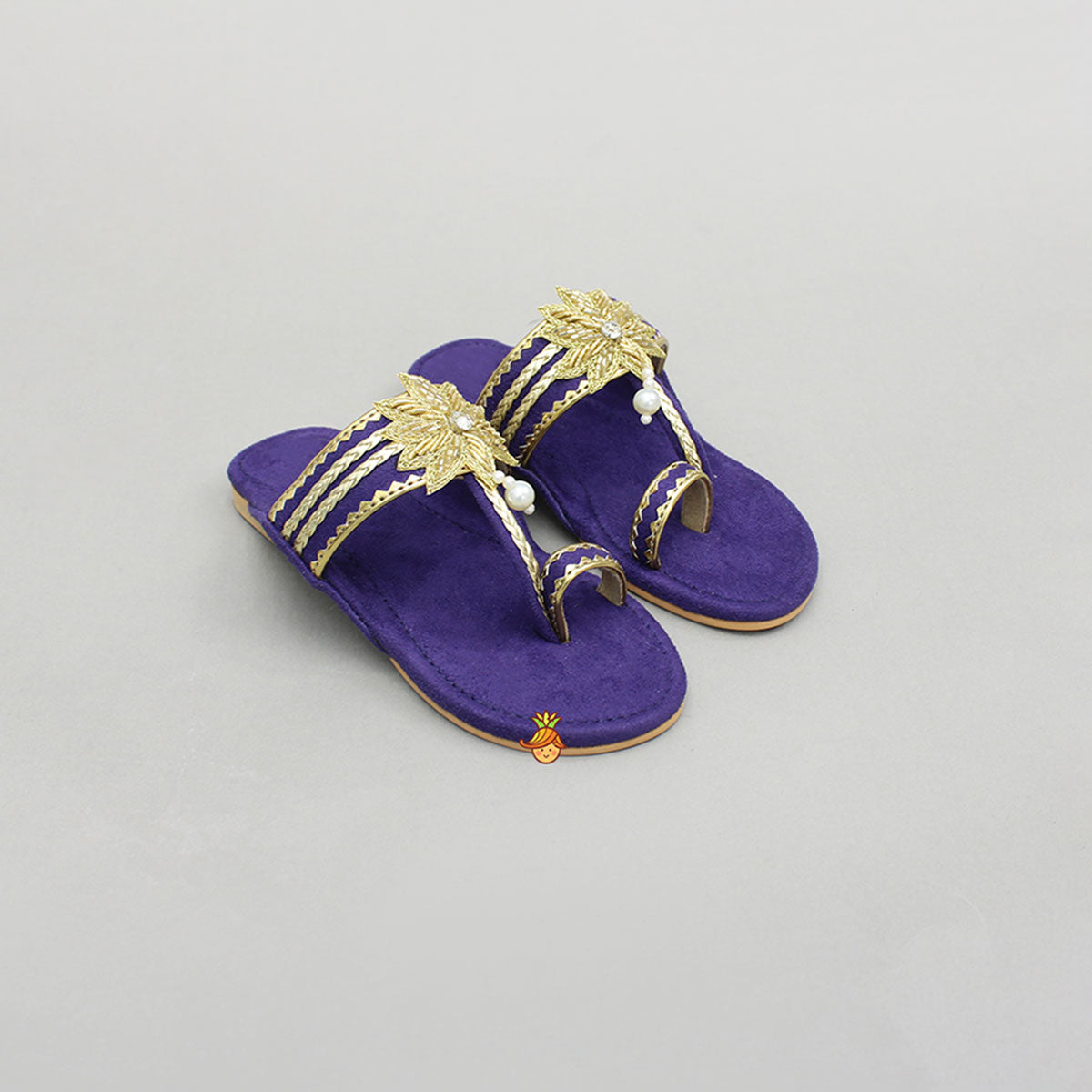 Purple Floral Braided Kolhapuri Flats