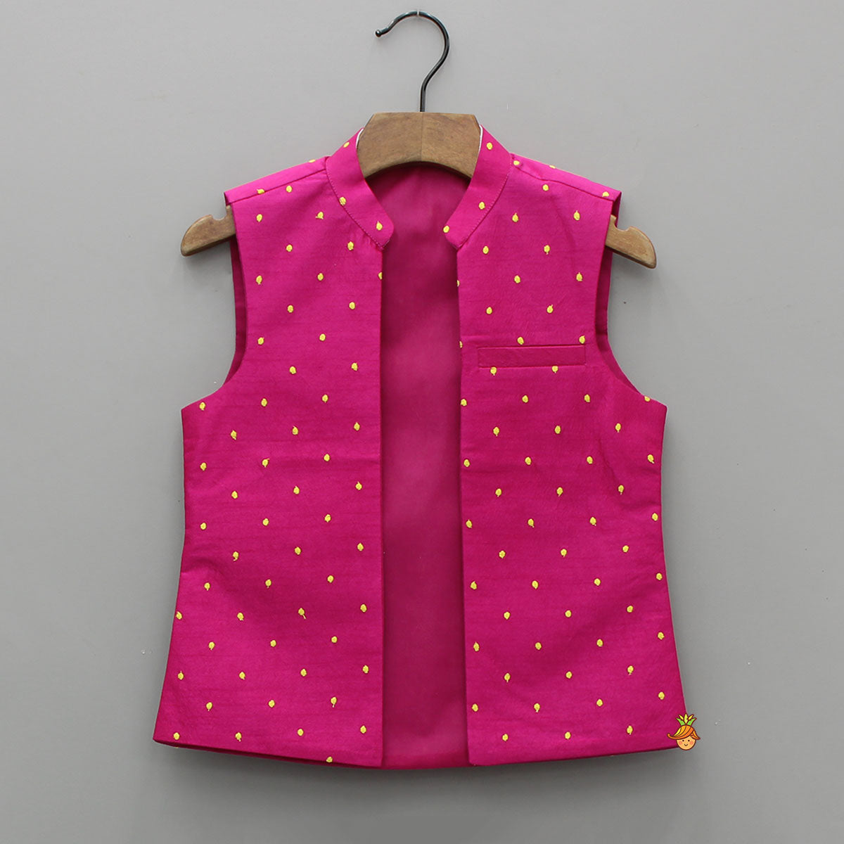 Pink Kurta With Polka Dots Embroidered Jacket And Pyjama