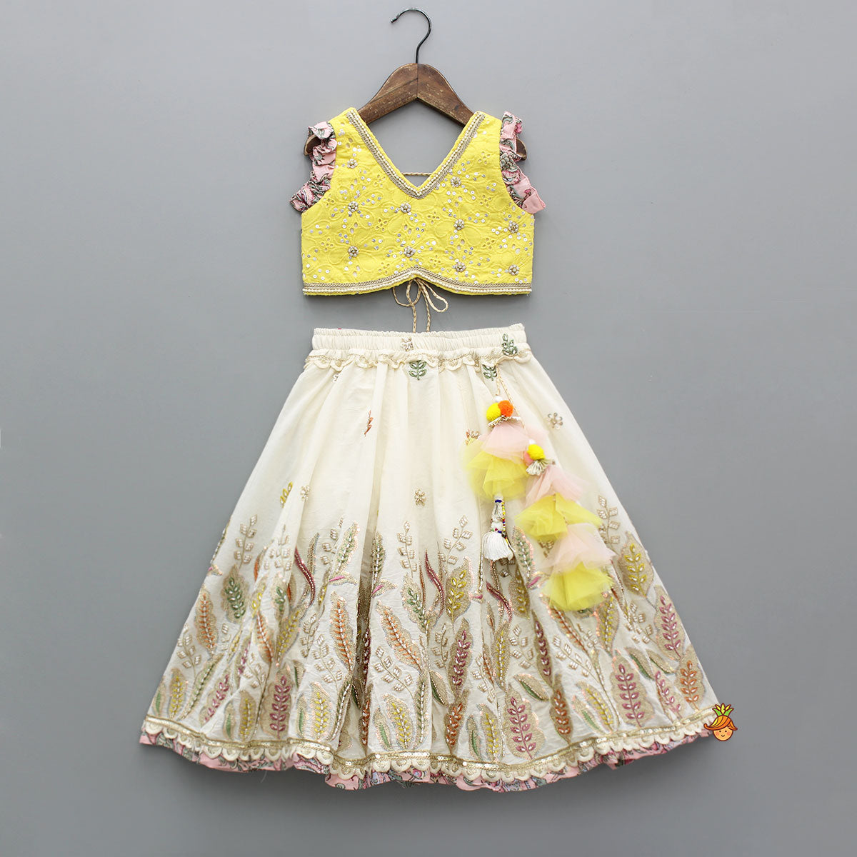 Gorgeous Embroidered Yellow Top With Embroidered Lehenga And Dupatta