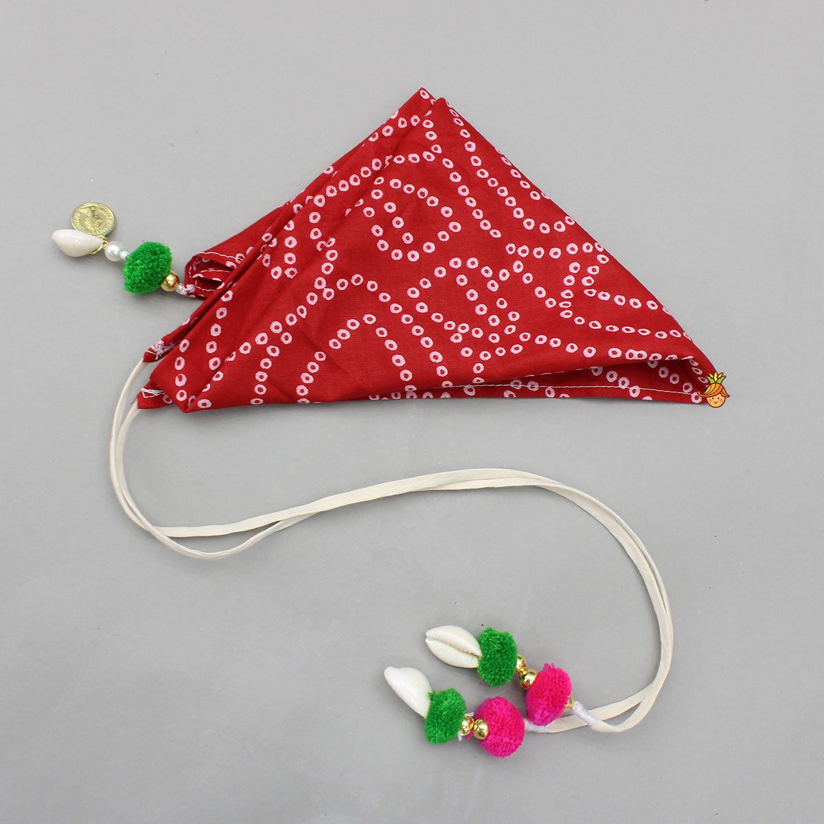 Faux Mirror Embroidered Colourful Tiered Top With Multicolour Bandhani Lehenga And Dupatta With Bandana