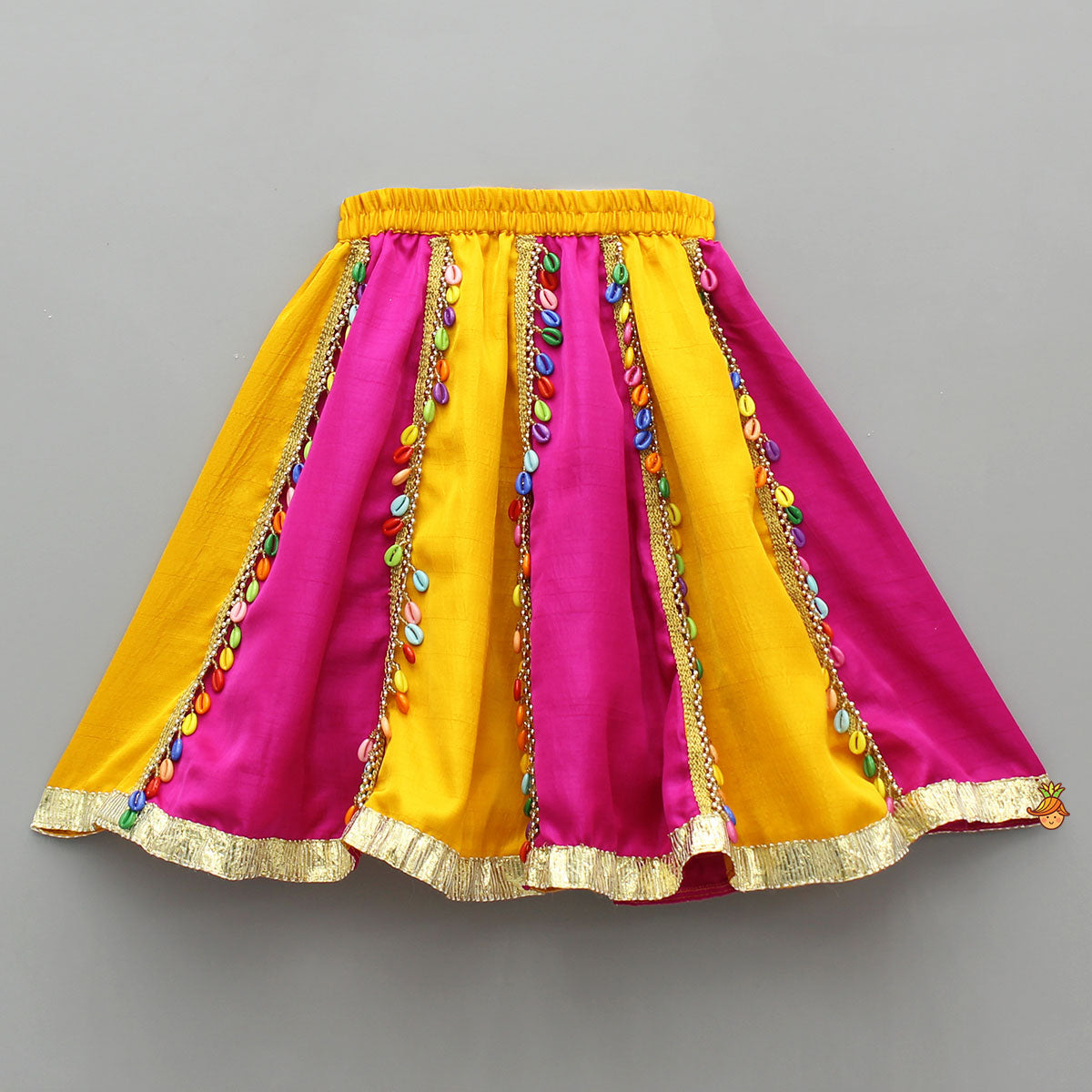 Cowrie Shell Embellished Yellow Embroidered Top With Lehenga