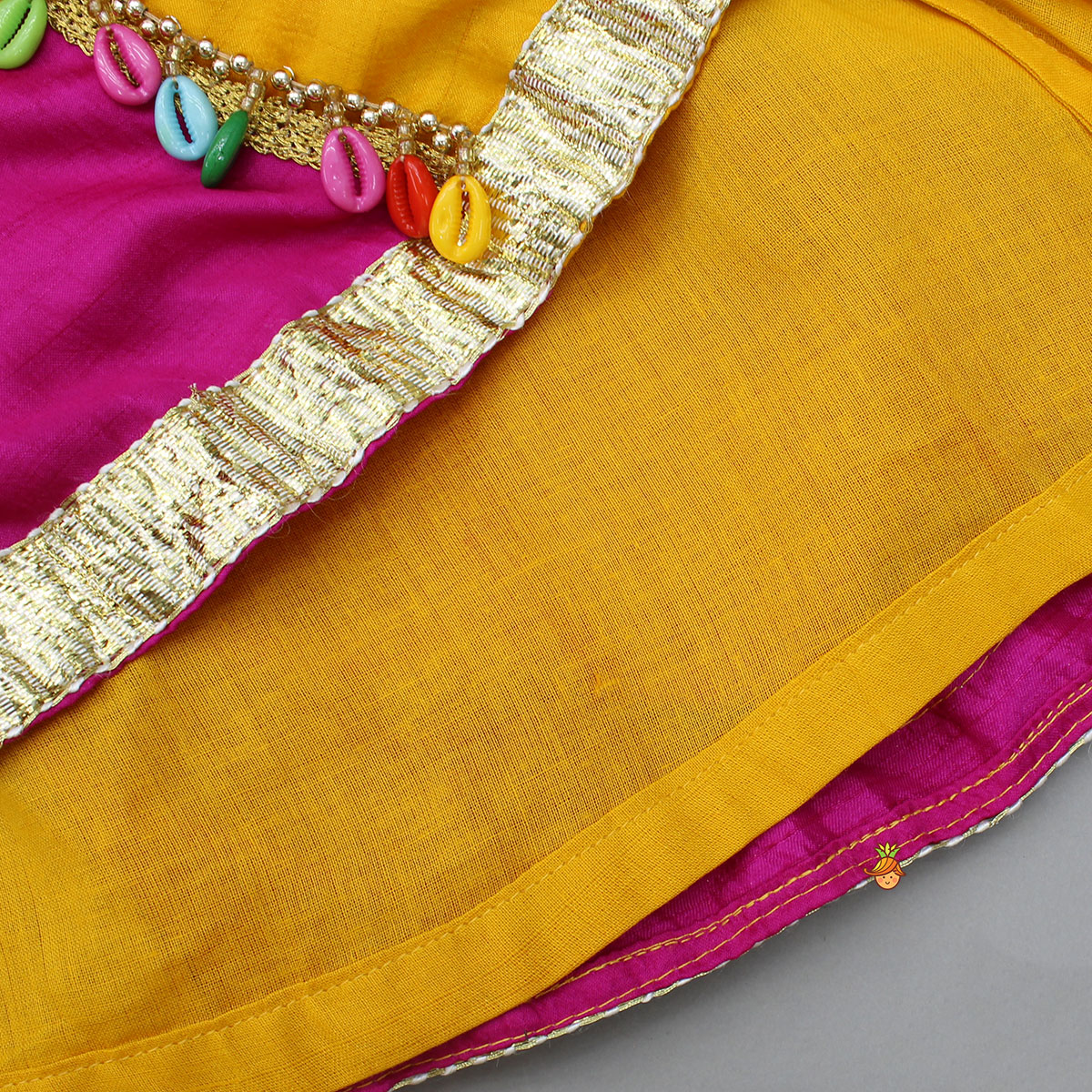 Cowrie Shell Embellished Yellow Embroidered Top With Lehenga
