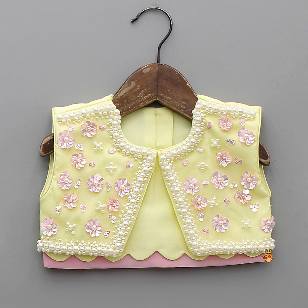Scallop Designed Top And Ruffle Hem Palazzo With Floral Sling Bag