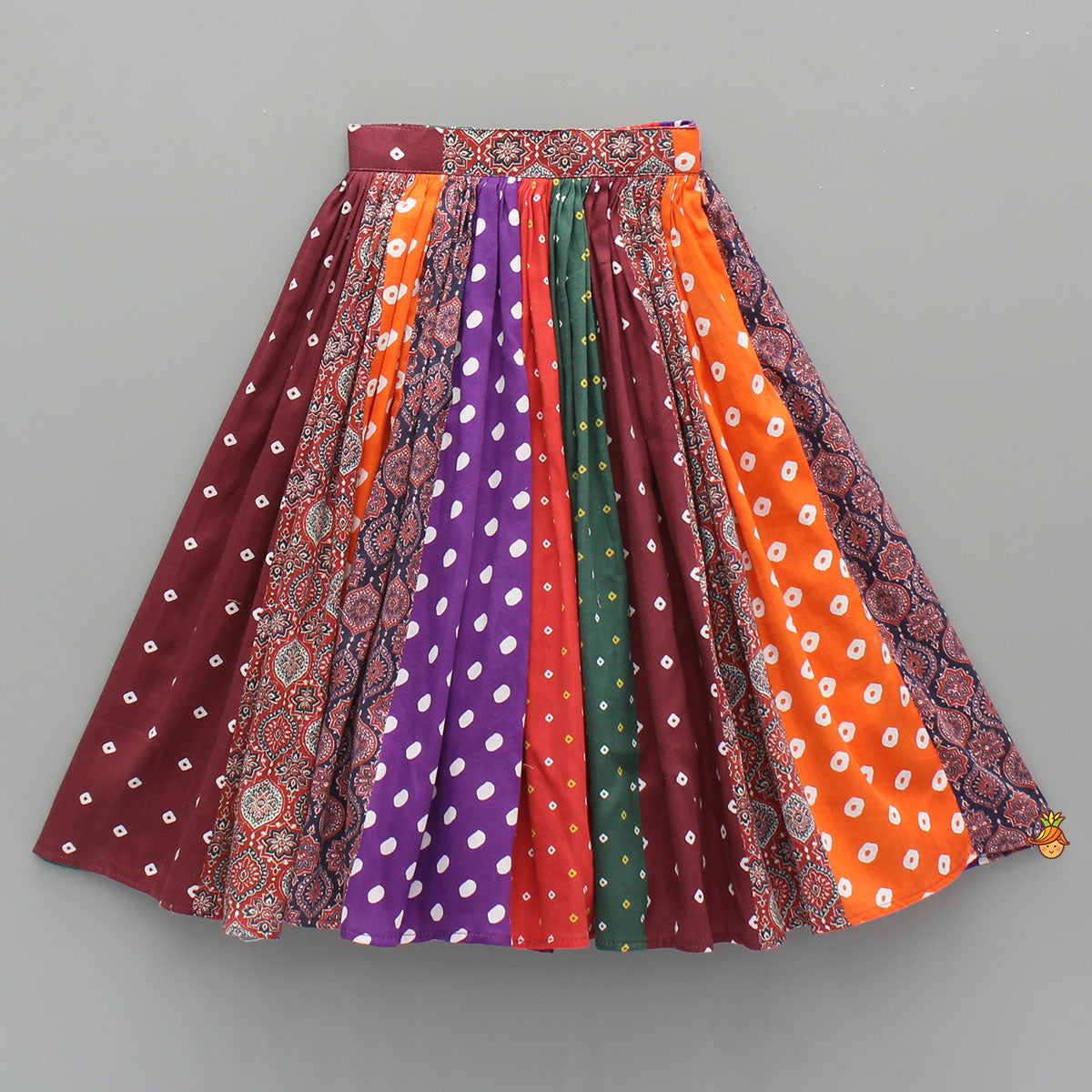 Strappy Mirror Embroidered Multicolour Top With Lehenga And Bandana With Potli Bag