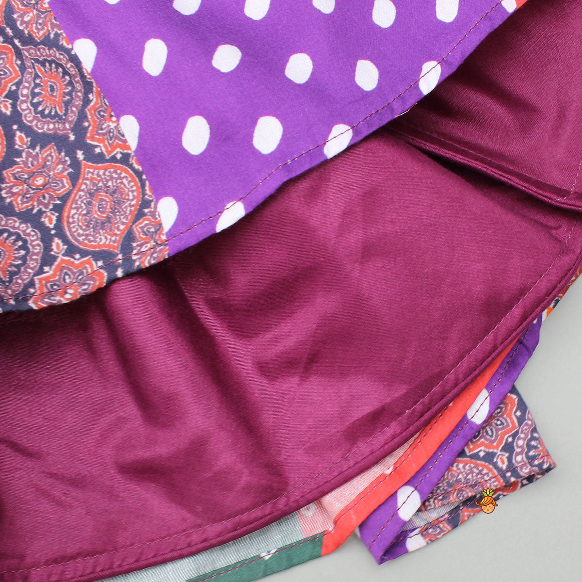 Strappy Mirror Embroidered Multicolour Top With Lehenga And Bandana With Potli Bag