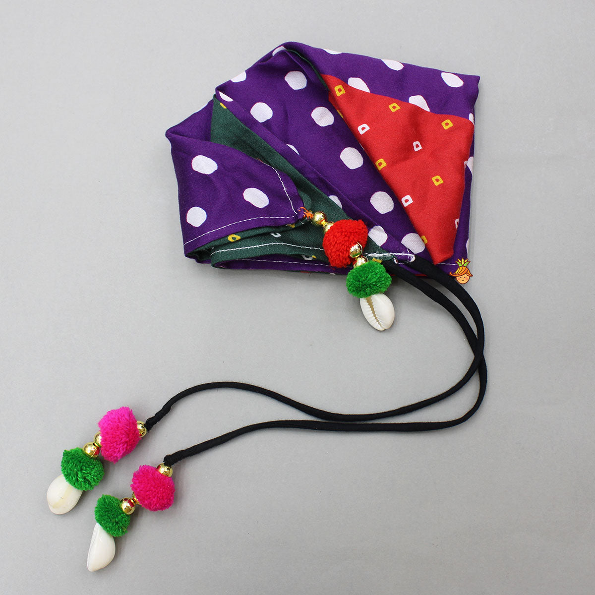 Strappy Mirror Embroidered Multicolour Top With Lehenga And Bandana With Potli Bag