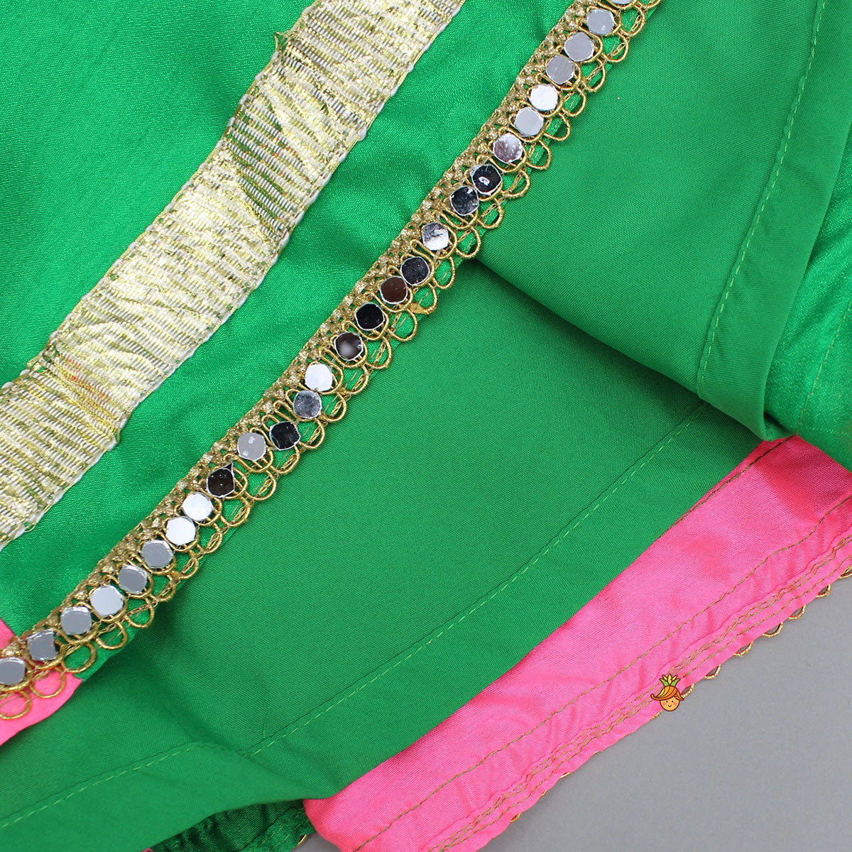 Stunning Shell Embellished Crop Top With Neon Lehenga And Dupatta