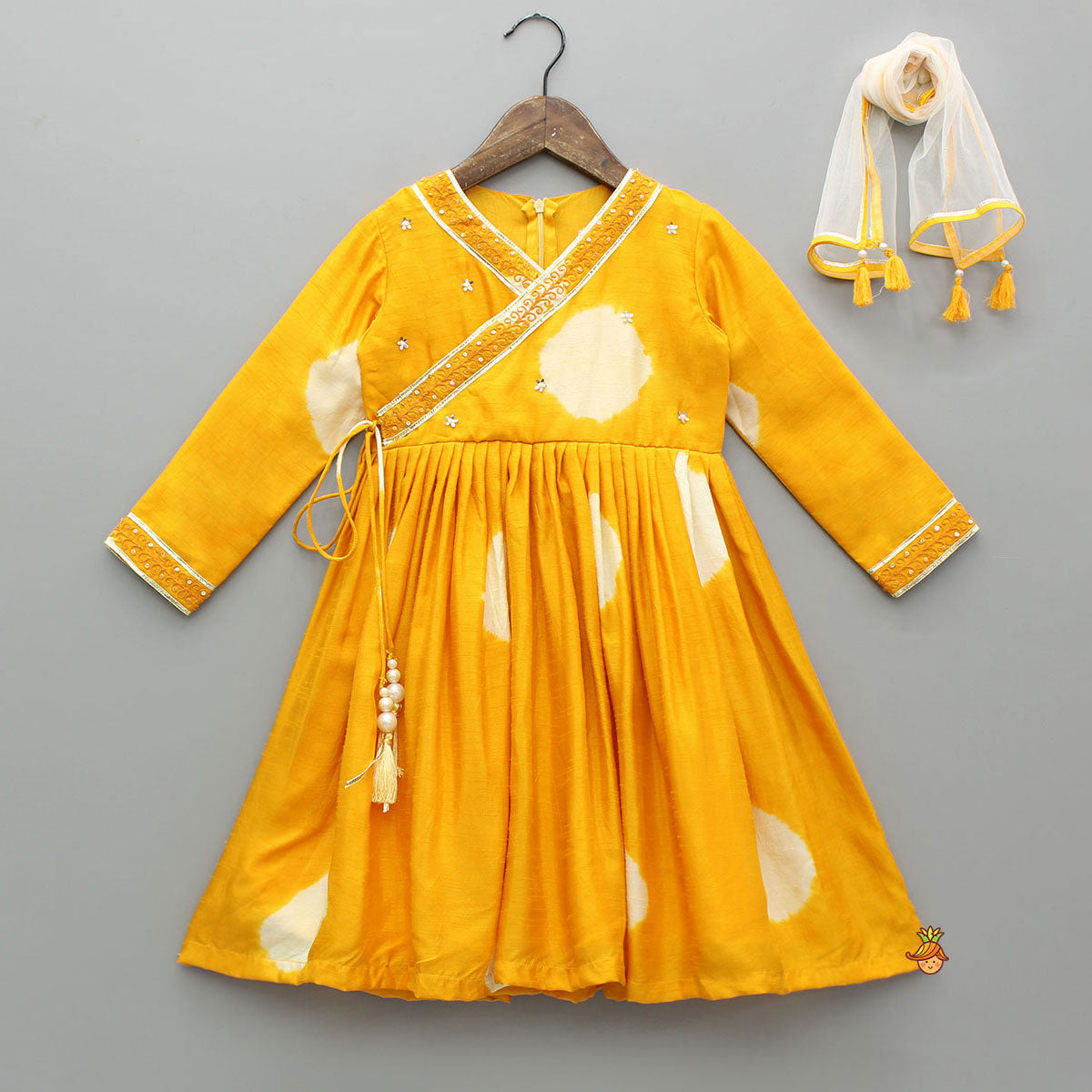 Yellow Angarkha Style Lace Detailed Anarkali With Dupatta