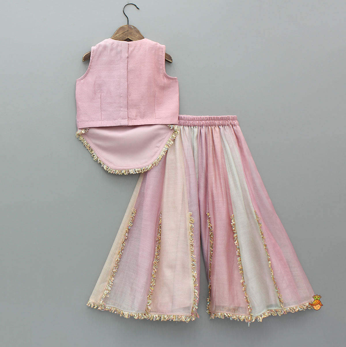 Heavy Beaded Yoke Top With Palazzo And Hair Clip