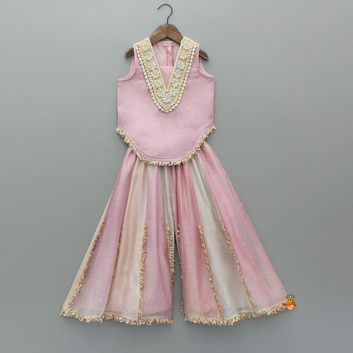 Heavy Beaded Yoke Top With Palazzo And Hair Clip