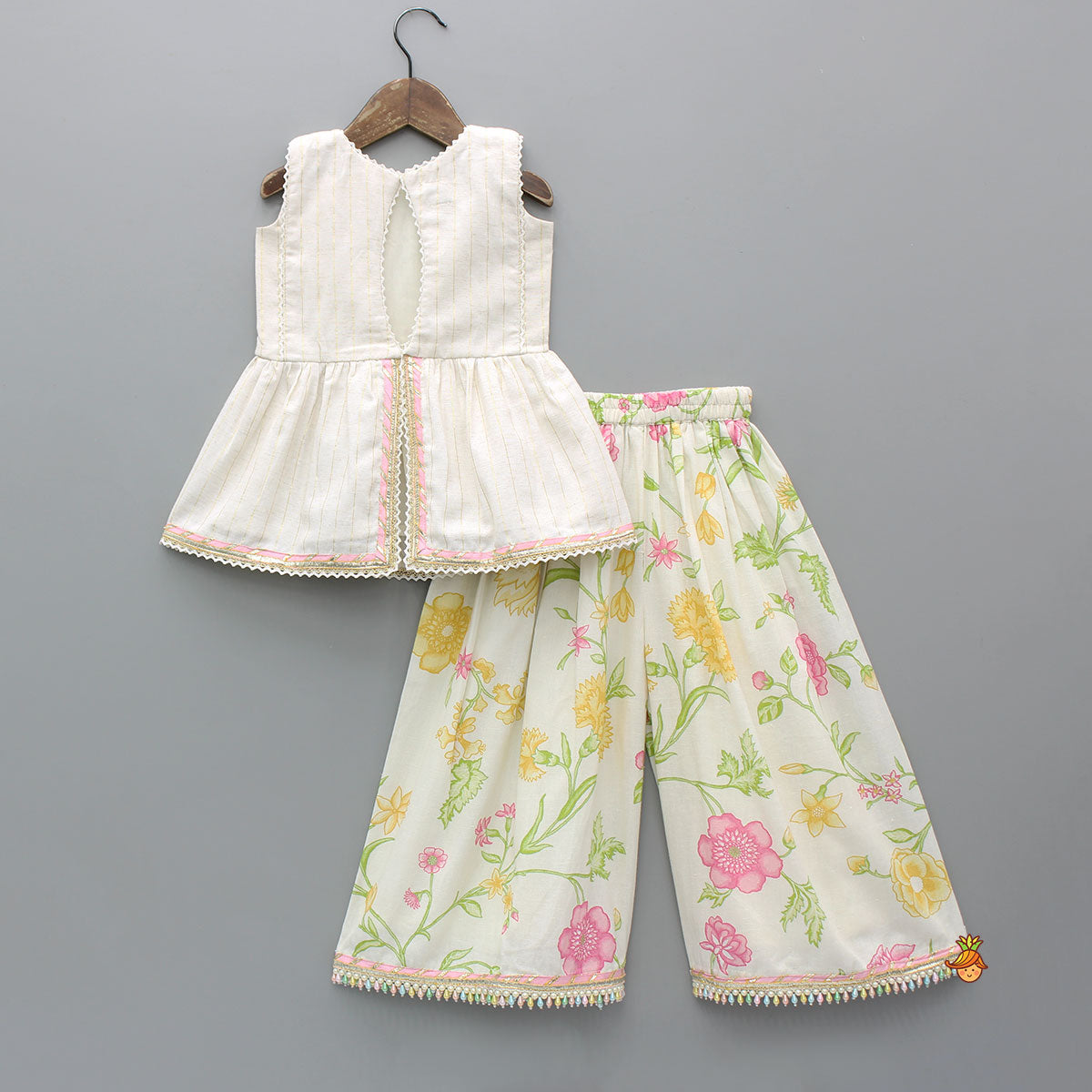 Multicolour Embroidered Peplum Kurti With Floral Printed Culotte