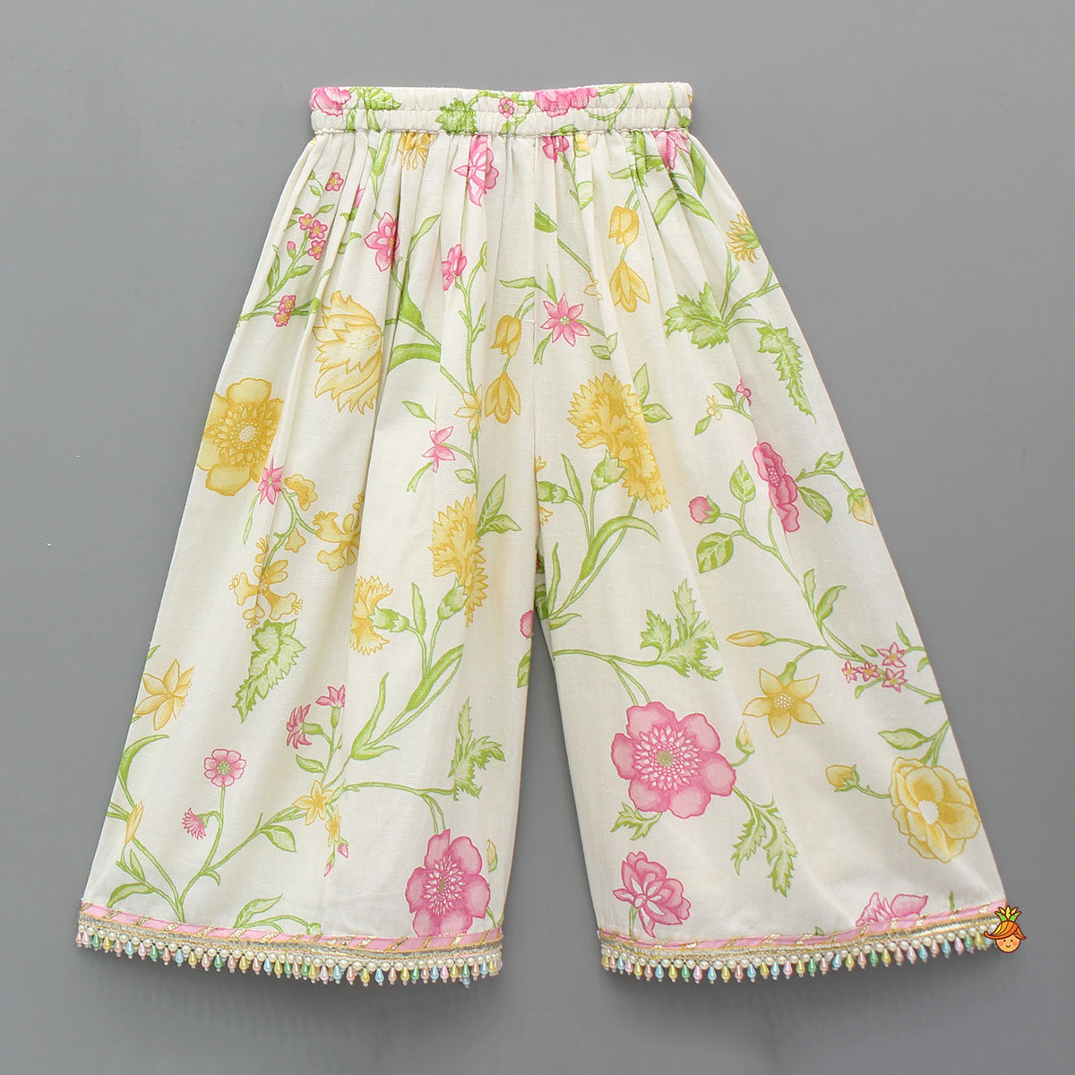 Multicolour Embroidered Peplum Kurti With Floral Printed Culotte