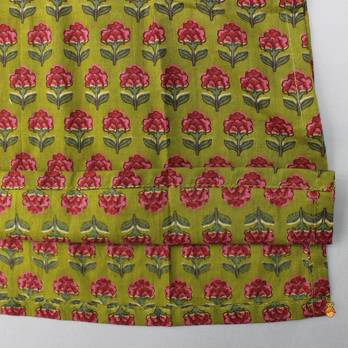 Floral Printed Green Kurta With Pocket Detail Jacket And Pyjama