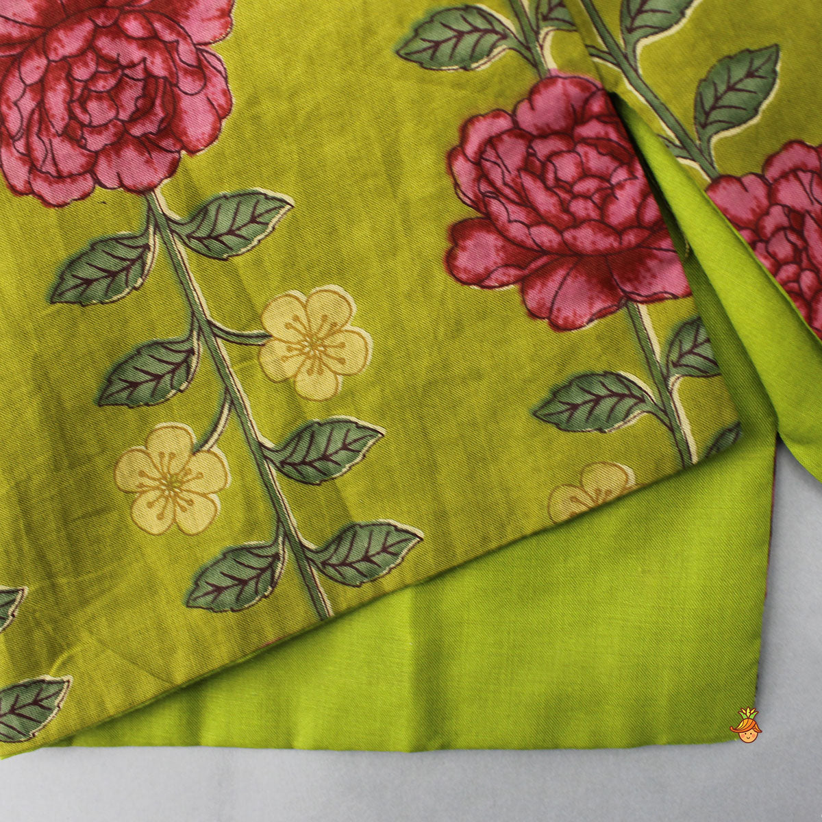 Floral Printed Green Kurta With Pocket Detail Jacket And Pyjama