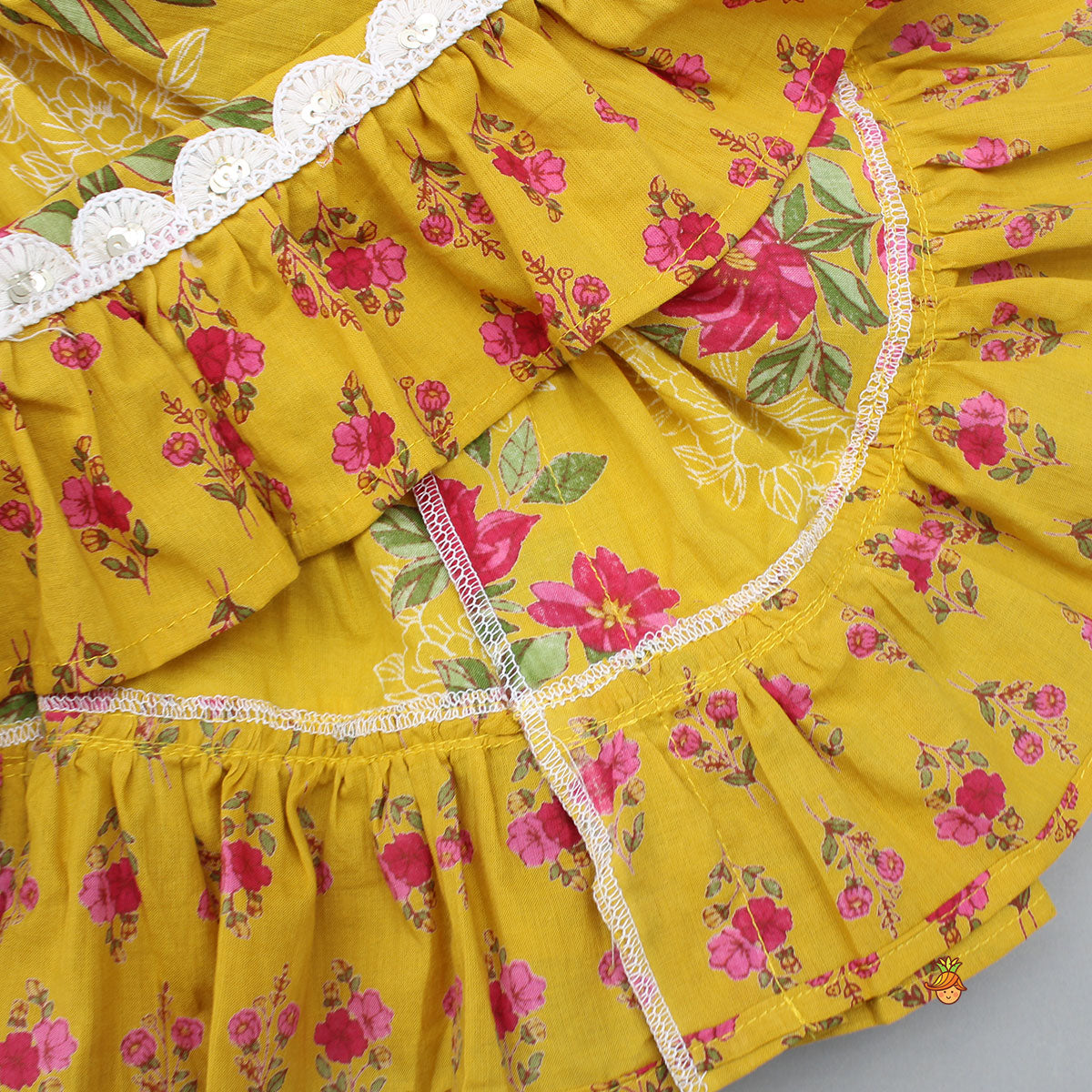 Multicolour Floral Printed Cotton Kurti With Sharara And Dupatta