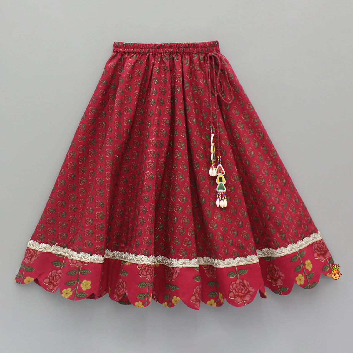 Floral Printed Pin Tuck Detailed Embellished Top With Matching Lehenga