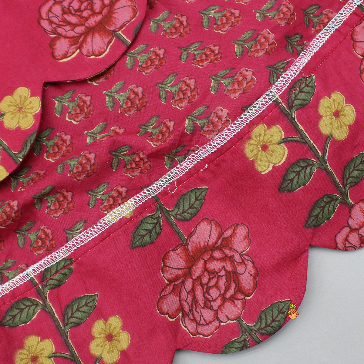 Floral Printed Pin Tuck Detailed Embellished Top With Matching Lehenga
