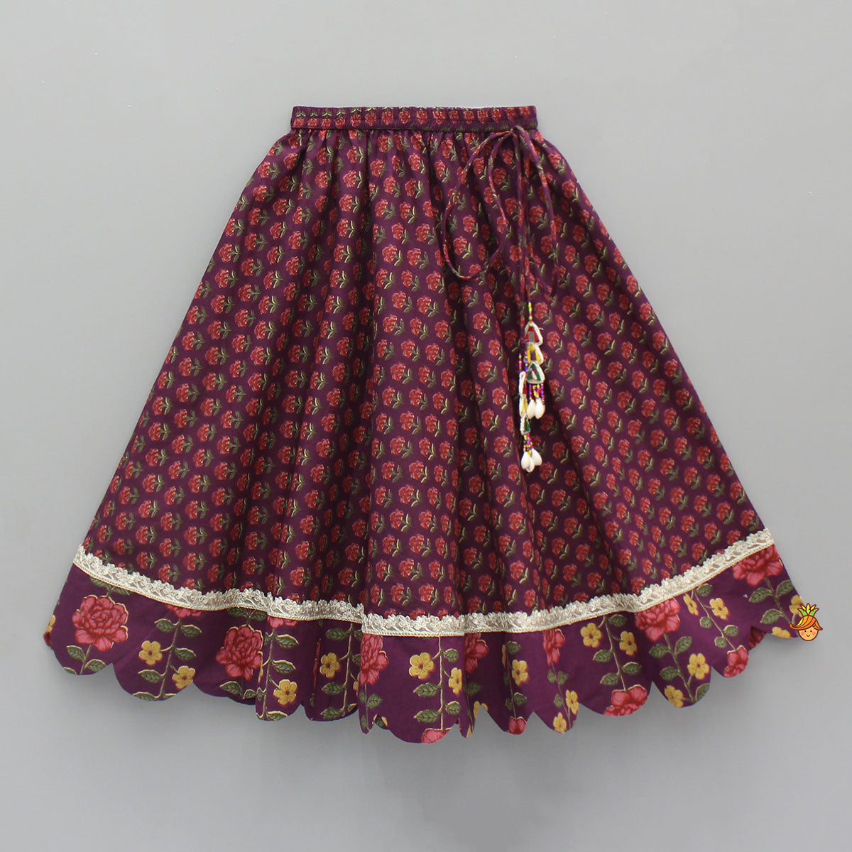 Floral Printed Pin Tuck Detailed Purple Top With Matching Lehenga