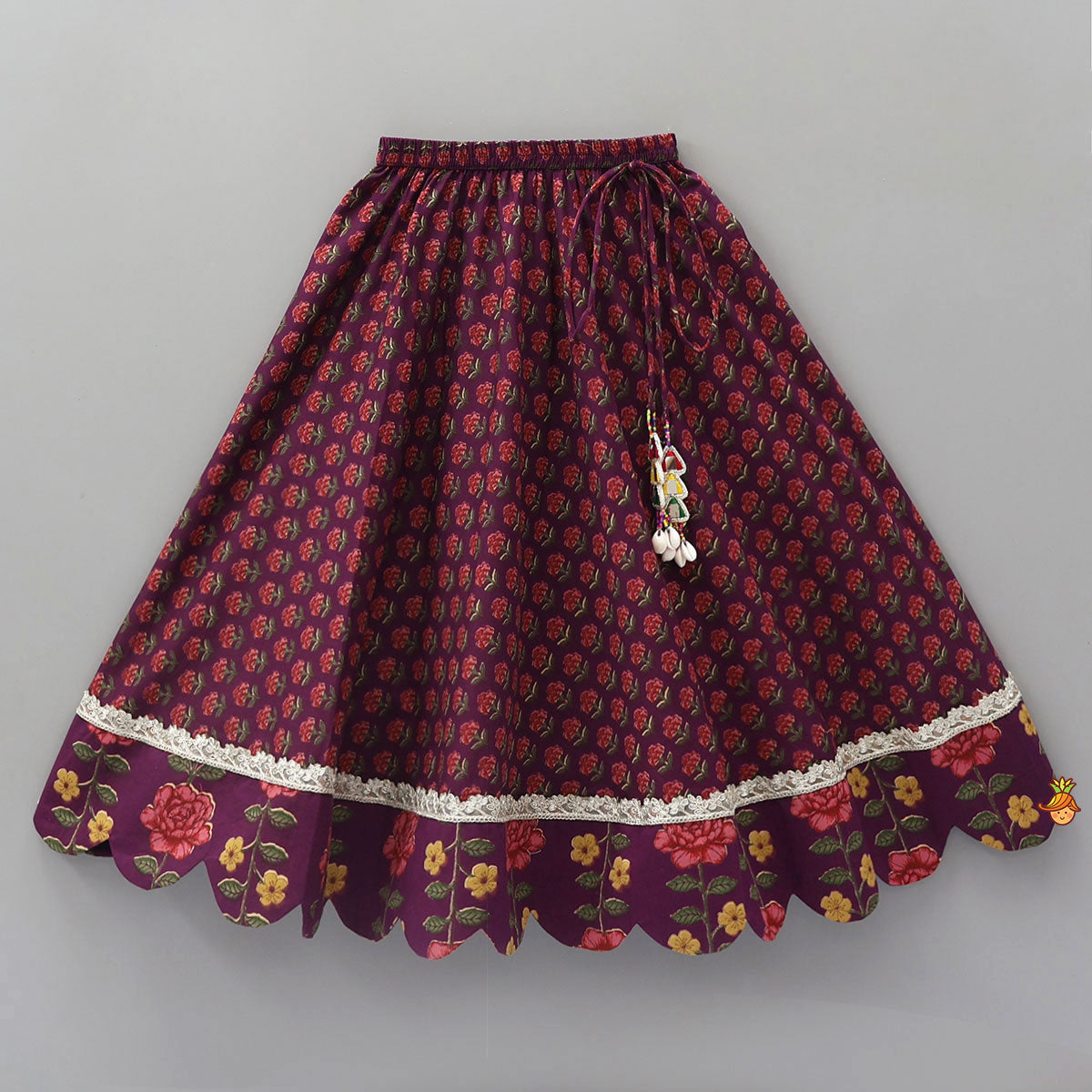 Floral Printed Pin Tuck Detailed Purple Top With Matching Lehenga