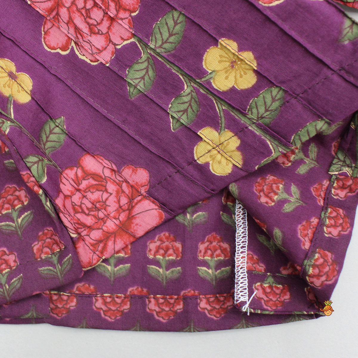 Floral Printed Pin Tuck Detailed Purple Top With Matching Lehenga