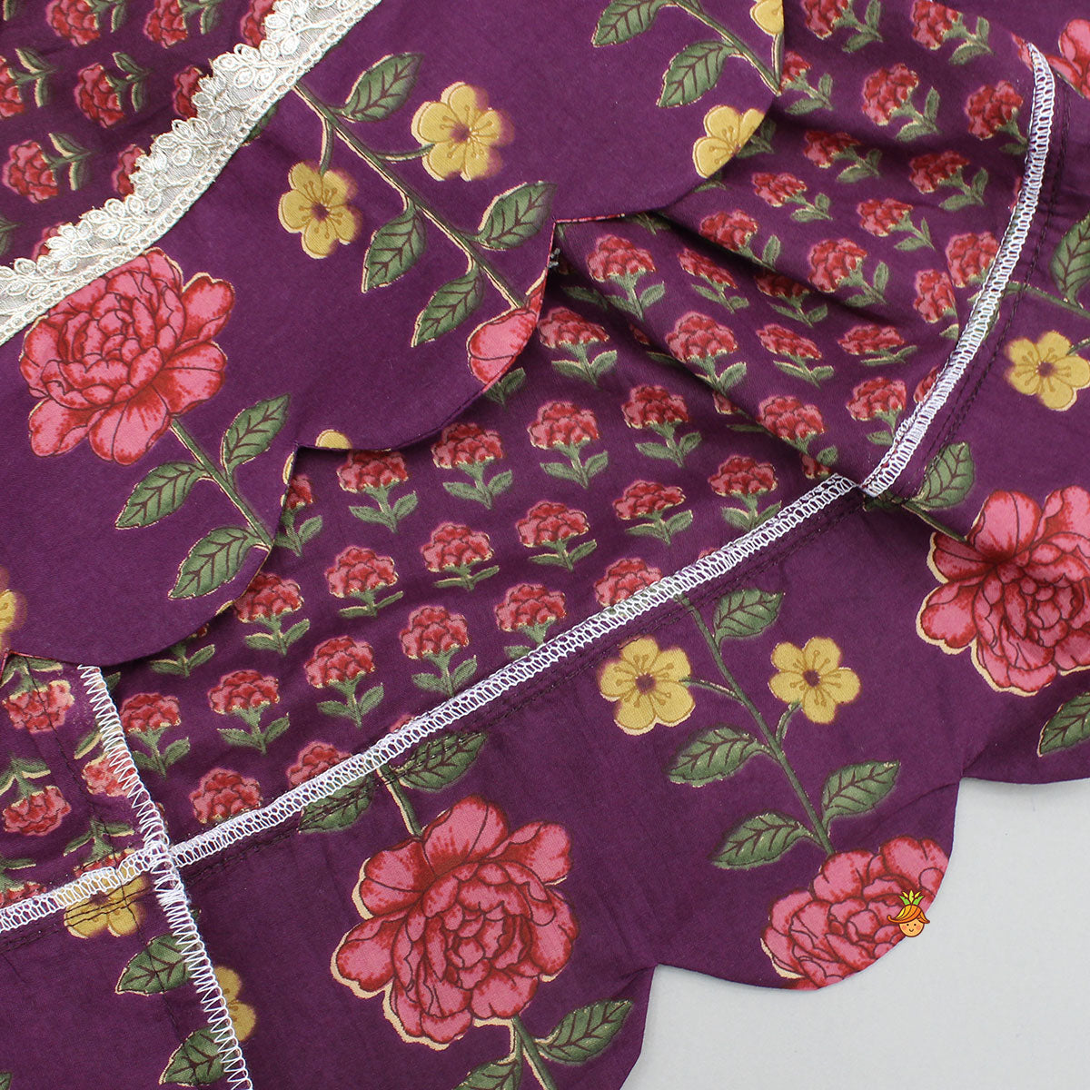 Floral Printed Pin Tuck Detailed Purple Top With Matching Lehenga