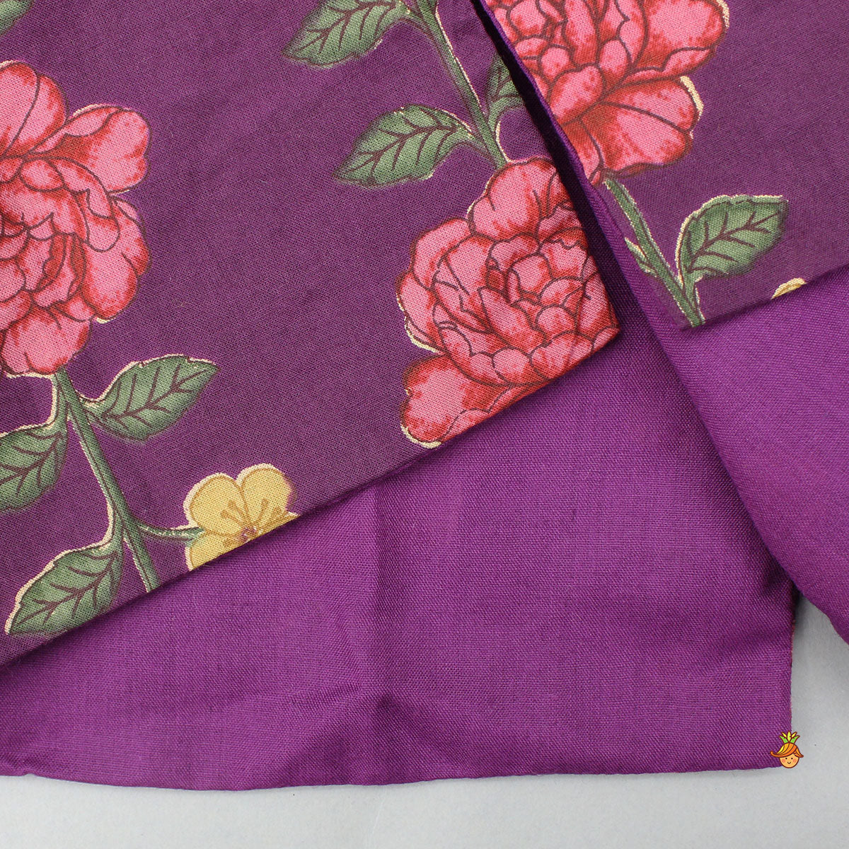 Floral Printed Purple Cotton Kurta With Matching Printed Jacket And Pyjama