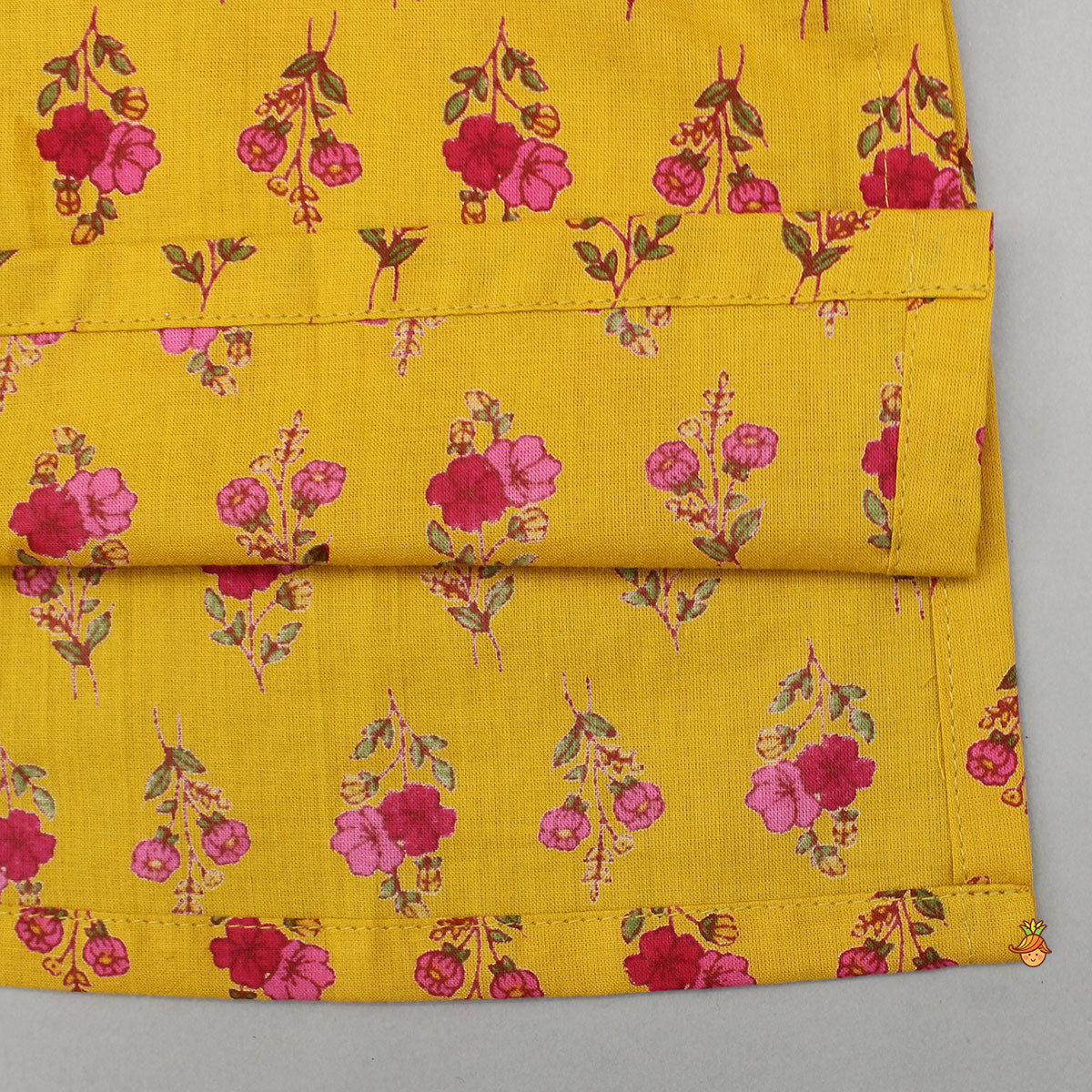 Yellow Floral Printed Kurta With Matching Front Open Jacket And Pyjama